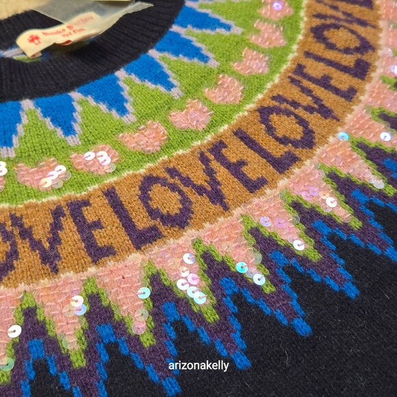 NWT Brooks Brothers LOVE Fair Isle Merino Wool Sweater Sequin Hearts XS - Picture 8 of 14